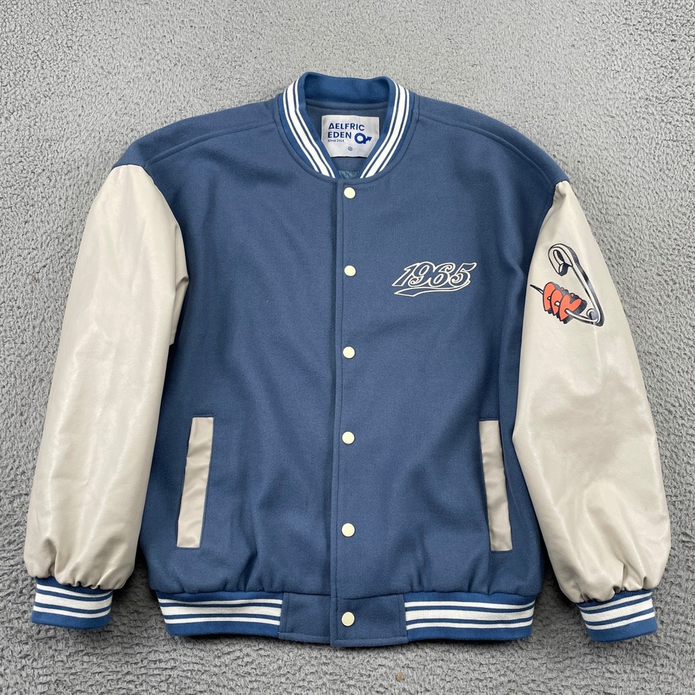Aelfric Eden Varsity Jacket Mens Medium Blue 1965 Heart Graphic Streetwear Coat